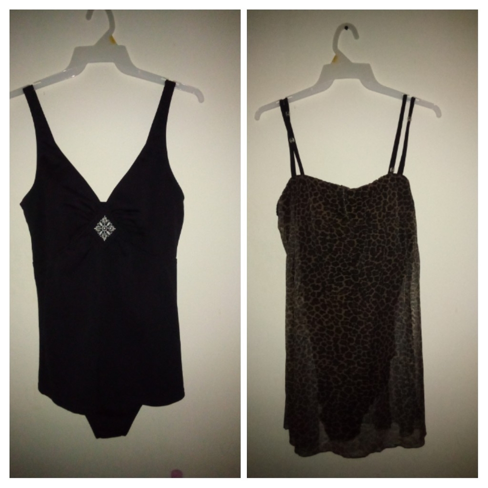 2 Swim Dress Cole of California Black🩱Diamond Size 20/ White Stag 16/18